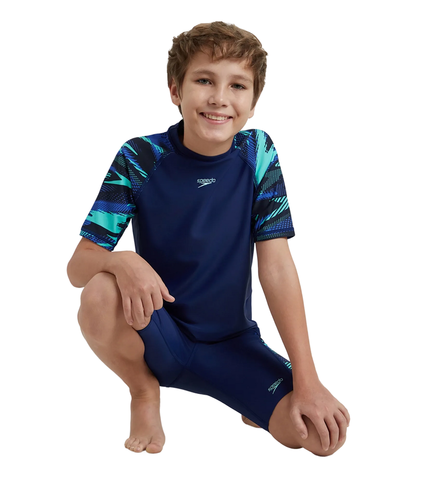 Boy's Endurance10 Hyperboom Print Short Sleeve Suntop - Harmony, True Navy & Cobalt