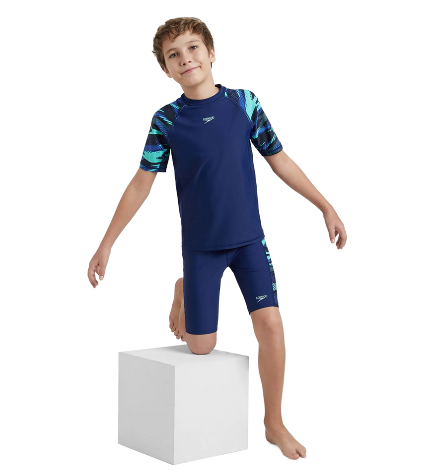Boy's Endurance10 Hyperboom Print Short Sleeve Suntop - Harmony, True Navy & Cobalt