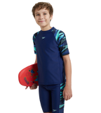 Boy's Endurance10 Hyperboom Print Short Sleeve Suntop - Harmony, True Navy & Cobalt
