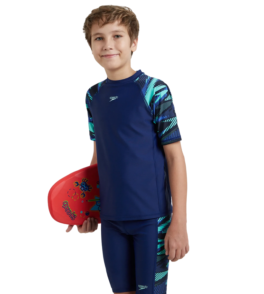 Boy's Endurance10 Hyperboom Print Short Sleeve Suntop - Harmony, True Navy & Cobalt