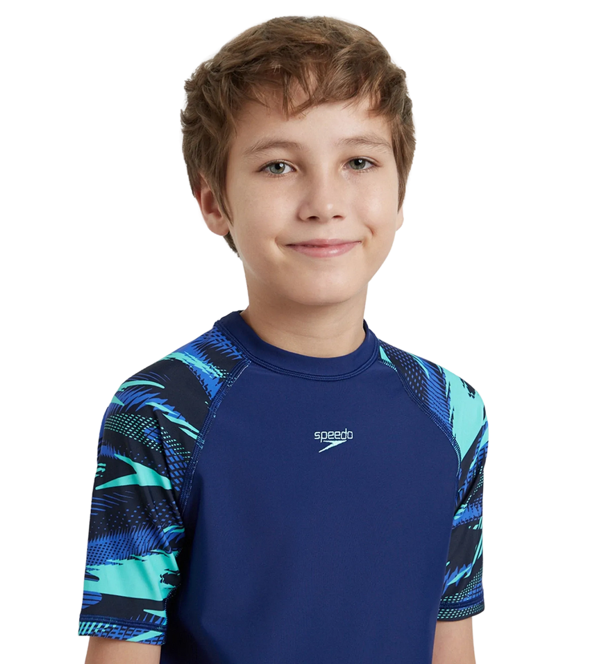 Boy's Endurance10 Hyperboom Print Short Sleeve Suntop - Harmony, True Navy & Cobalt