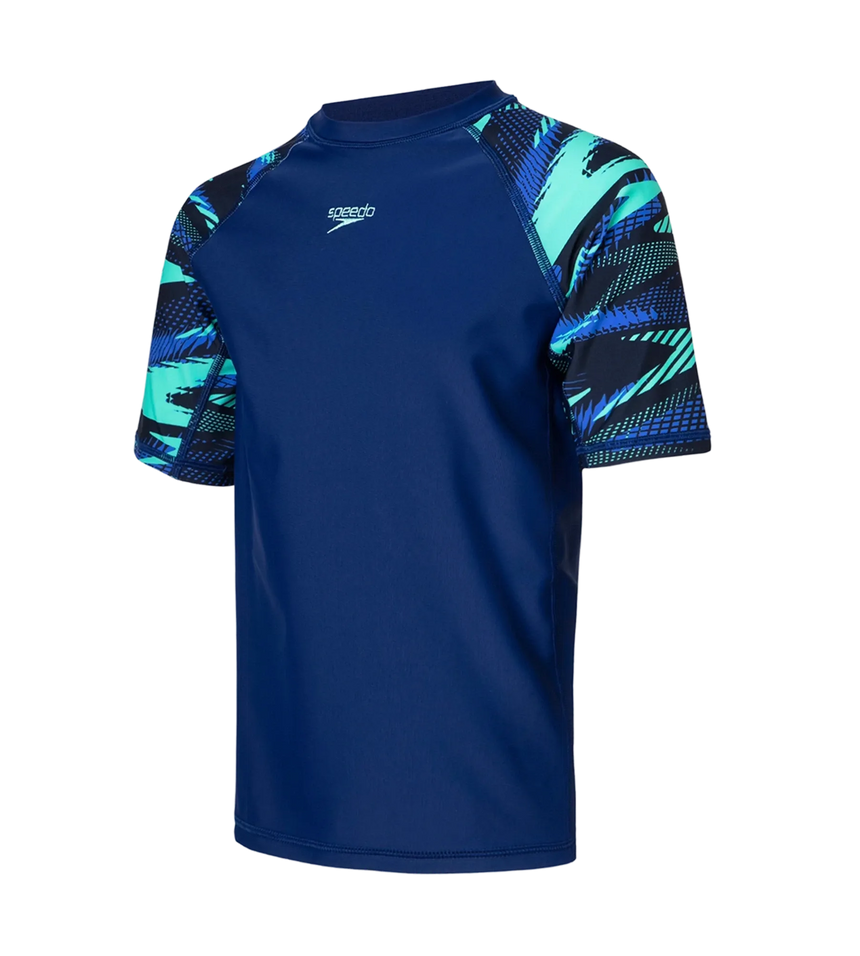 Boy's Endurance10 Hyperboom Print Short Sleeve Suntop - Harmony, True Navy & Cobalt