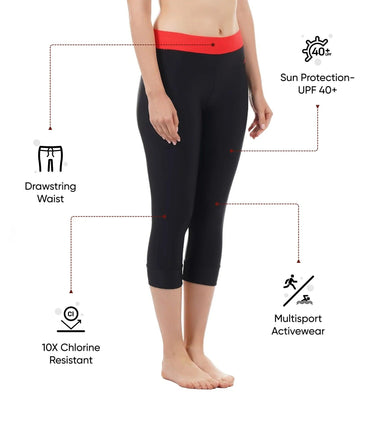 Women's Endurance 10 Contrast Swim Capri - Black & Lava Red