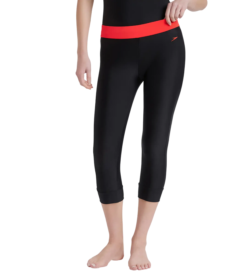 Women's Endurance 10 Contrast Swim Capri - Black & Lava Red