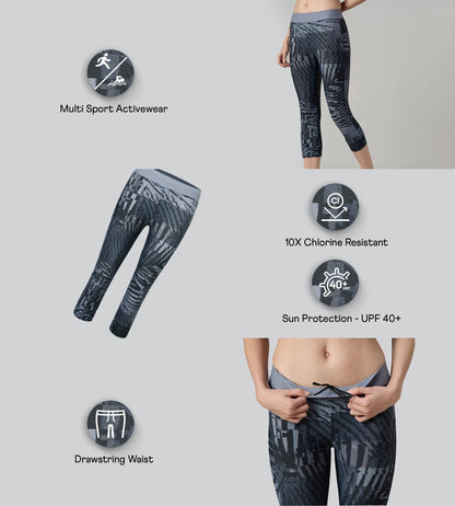Women's Endurance10 Printed Swim Capri - Anthracite & Coin Grey
