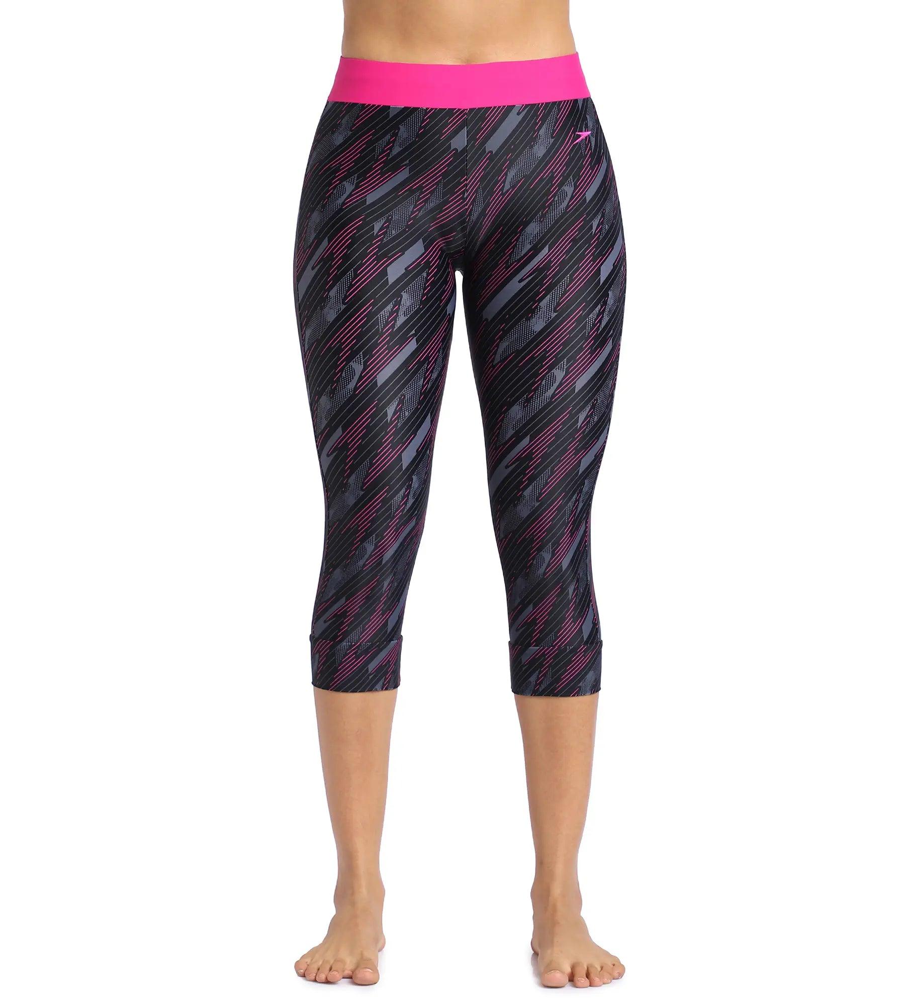 Women's Endurance Hyperboom Contrast Swim Capri   - Black  &  Electric Pink_1