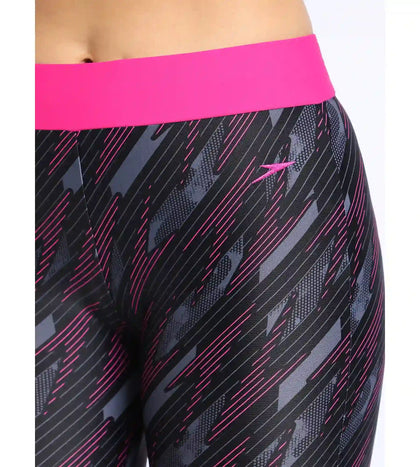 Women's Endurance Hyperboom Contrast Swim Capri   - Black  &  Electric Pink