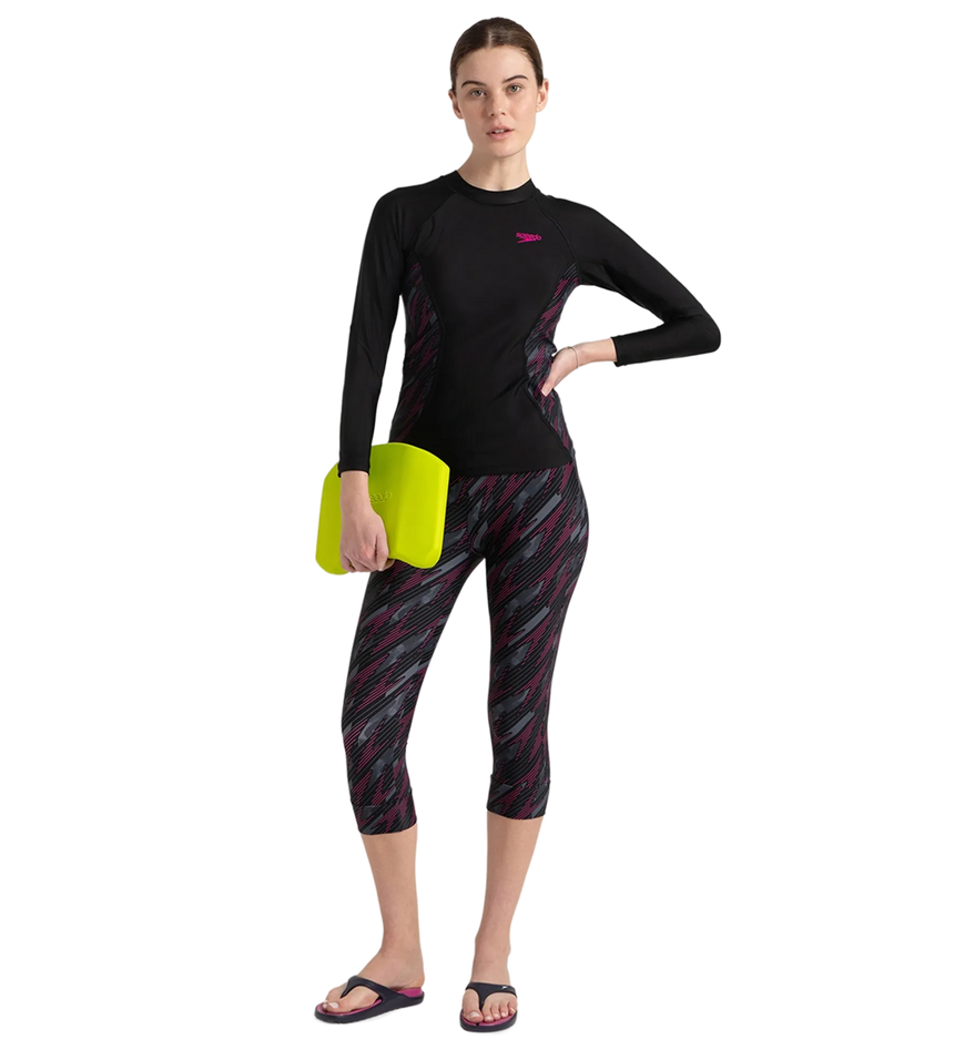 Women's Endurance 10 Hyperboom Contrast Swim Capri - Black & Electric Pink