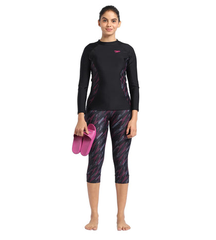Women's Endurance Hyperboom Contrast Swim Capri   - Black  &  Electric Pink_6