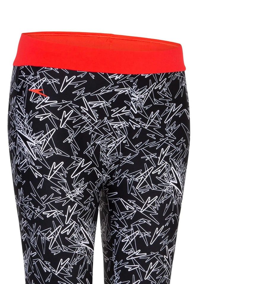 Women's Nylon Boom Splice Printed Swim Capri - Black, White & Lava Red