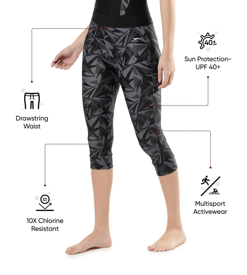 Women's Endurance 10 Printed Contrast Swim Capri - Black & Oxid Grey