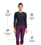 Women's Endurance 10 Printed Contrast Swim Capri - True Navy & Electric Pink