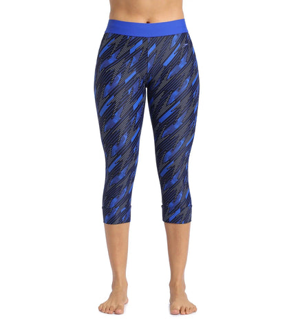 Women's Endurance Hyperboom Contrast Swim Capri   - Truenavy  &  Truecobalt_1