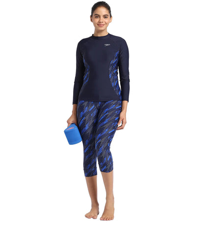 Women's Endurance Hyperboom Contrast Swim Capri   - Truenavy  &  Truecobalt_6