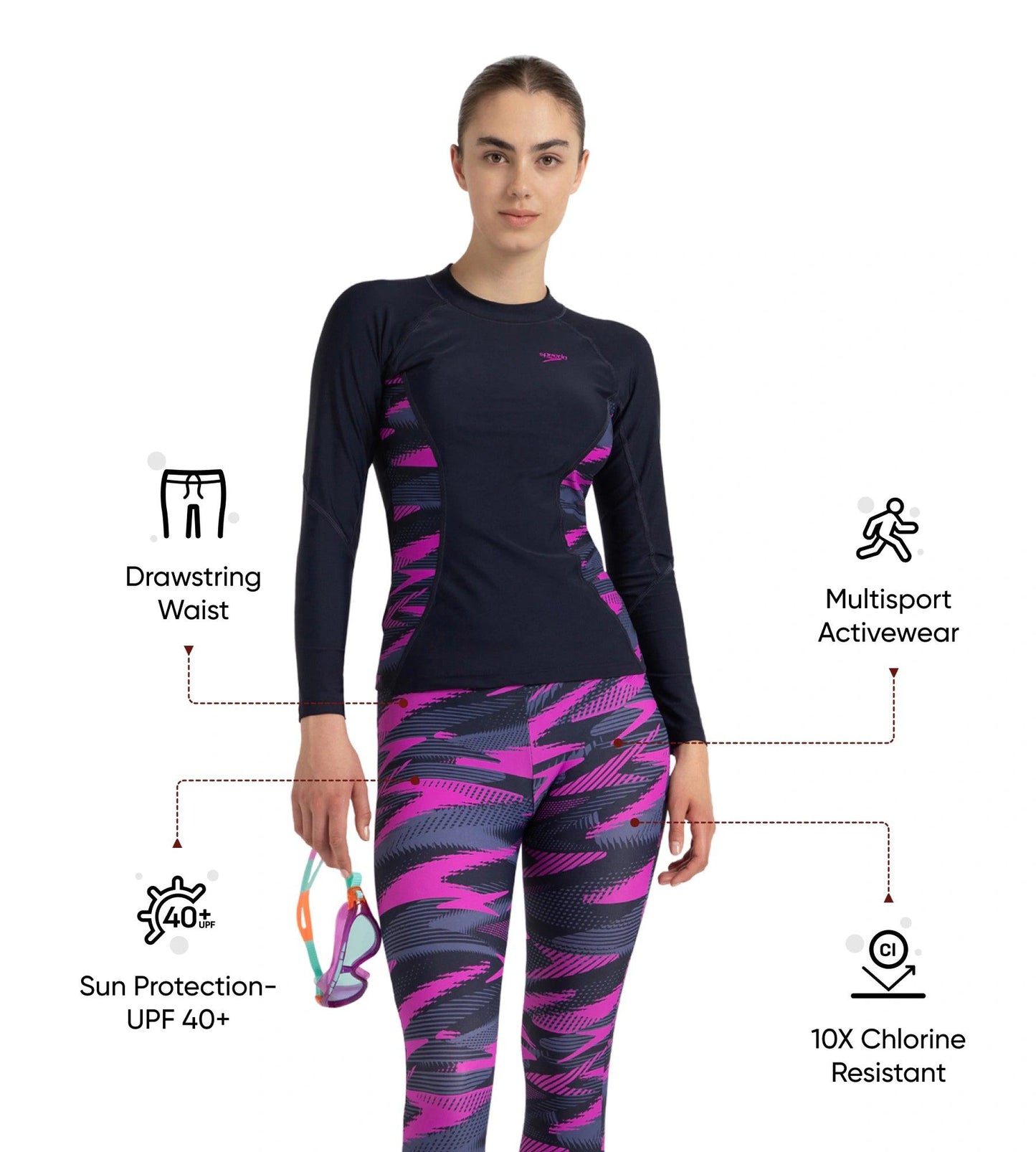 Women's Endurance10 Hyperboom Print Contrast Swim Capri - True Navy, Hapuna Blue & Diva