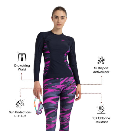 Women's Endurance10 Hyperboom Print Contrast Swim Capri - True Navy, Hapuna Blue & Diva