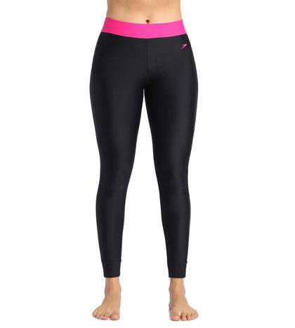 Women's Endurance Solid Contrast Leggings   - Black  &  Electric Pink_1