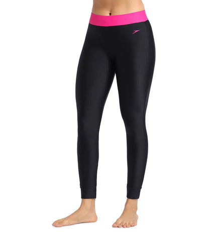 Women's Endurance Solid Contrast Leggings   - Black  &  Electric Pink