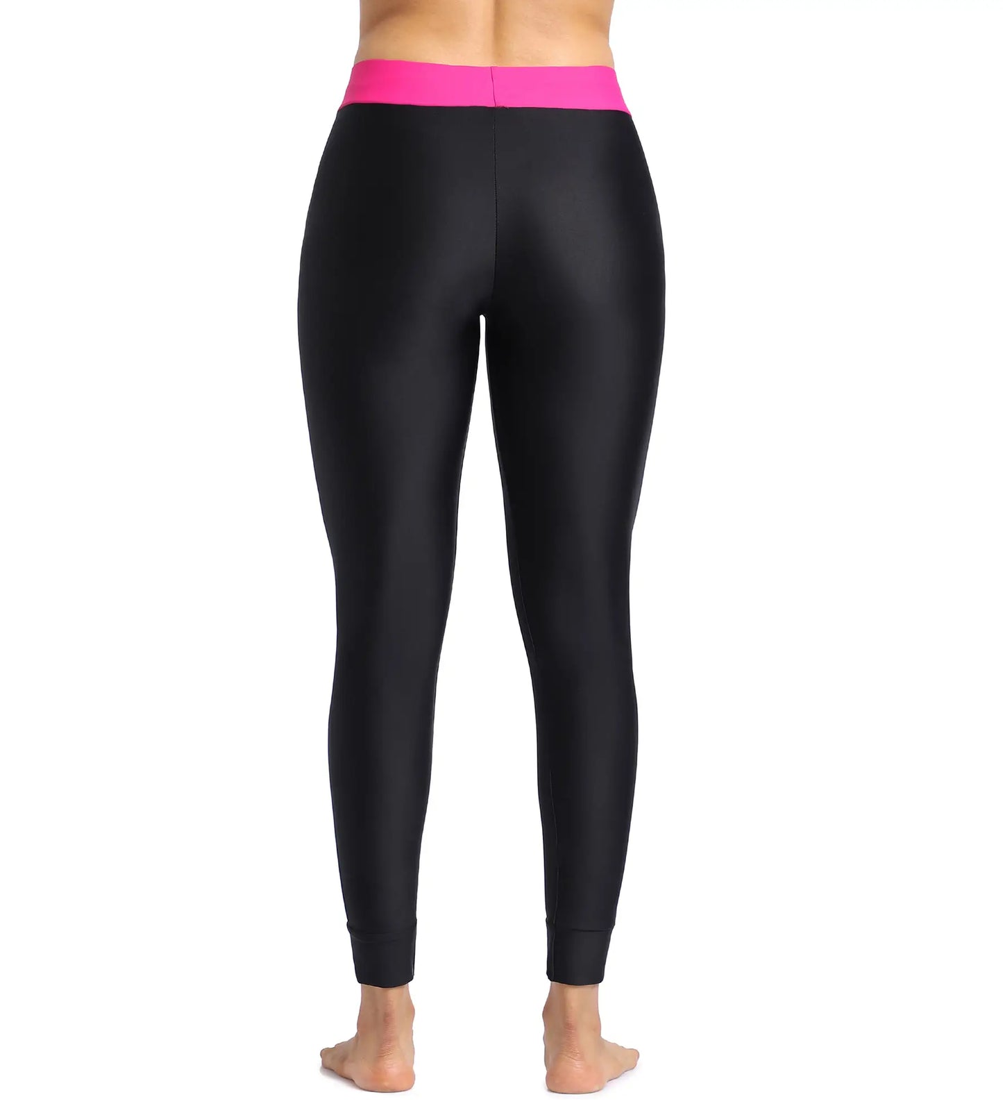 Women's Endurance Solid Contrast Leggings   - Black  &  Electric Pink_3