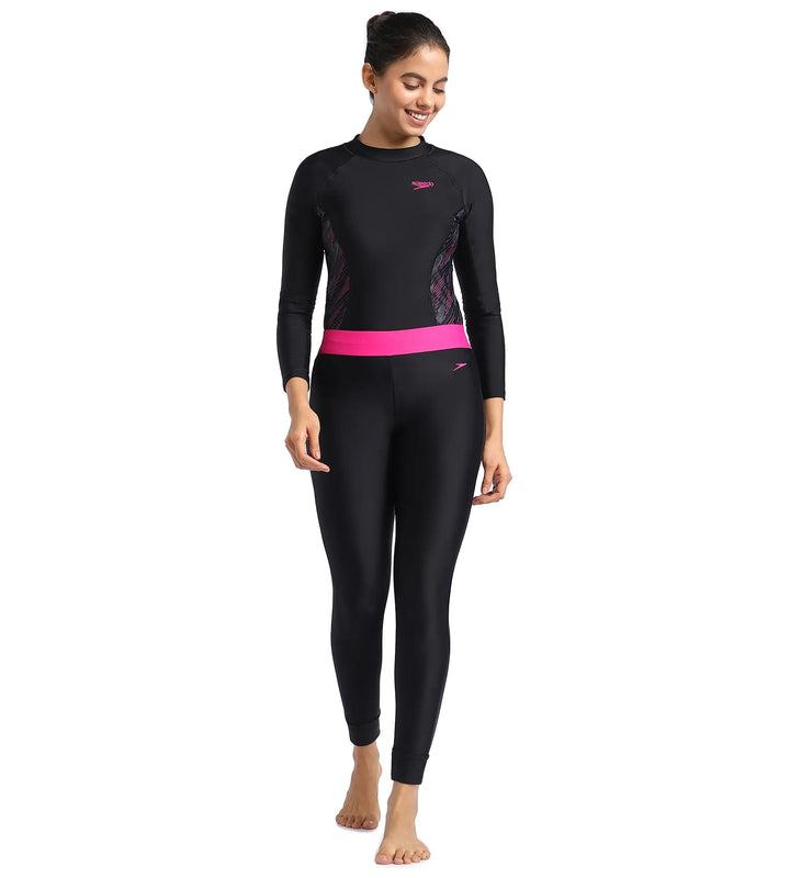 Women's Endurance Solid Contrast Leggings   - Black  &  Electric Pink_5