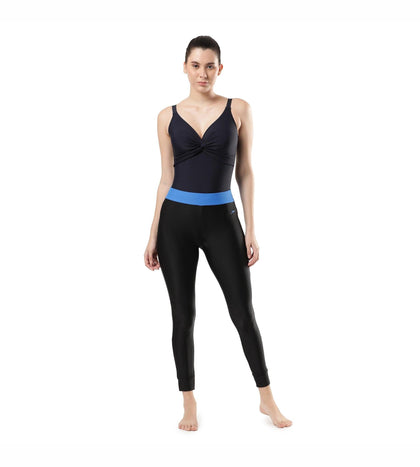 Women's Solid Contrast Leggings - Black & Bondi Blue_5