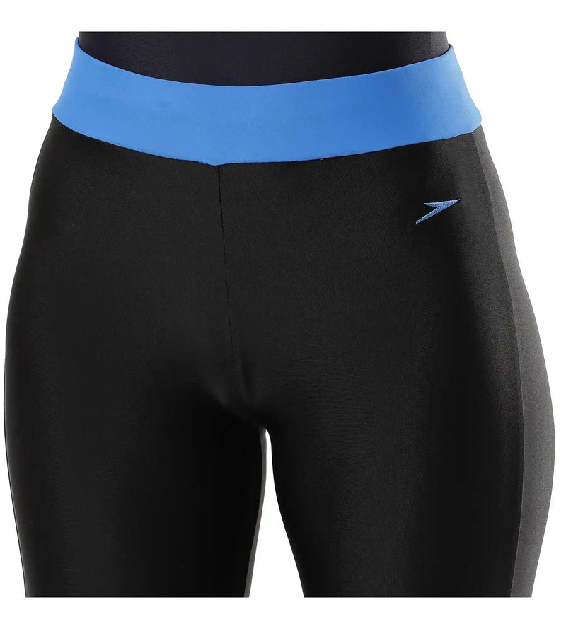 Women's Solid Contrast Leggings - Black & Bondi Blue_6