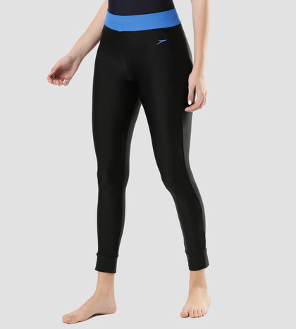 Women's Endurance 10 Solid Contrast Leggings - Black & Bondi Blue