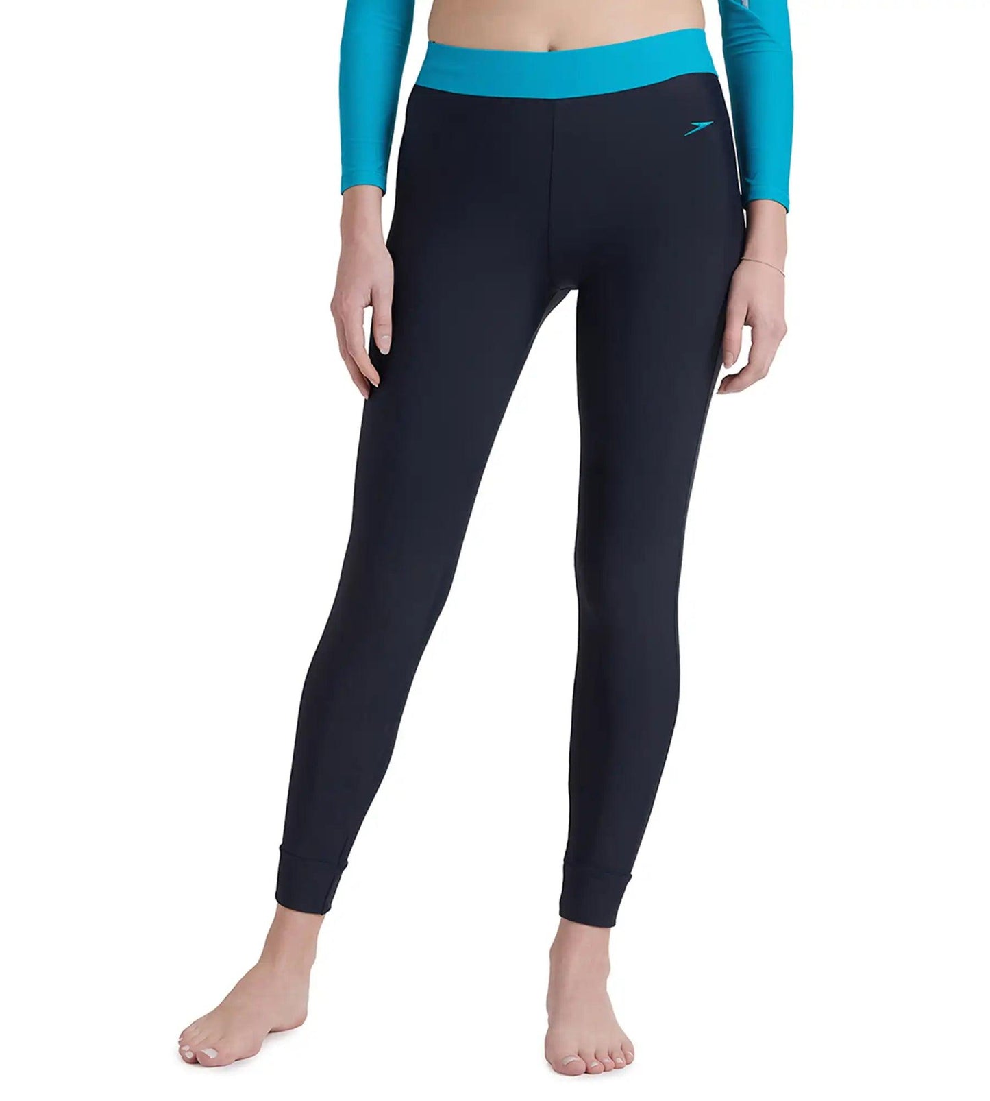 Women's Endurance 10 Solid Contrast Leggings - True Navy & Aquarium
