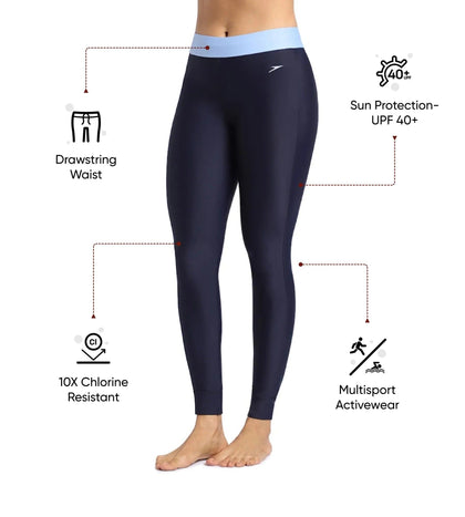 Women's Endurance 10 Solid Contrast Leggings  - True Navy & Curious Blue