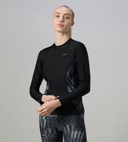 Women's Endurance10 Splice Print Long Sleeve Suntop - Black & Grey Lead