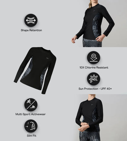 Women's Endurance10 Splice Print Long Sleeve Suntop - Black & Grey Lead