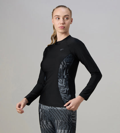 Women's Endurance10 Splice Print Long Sleeve Suntop - Black & Grey Lead