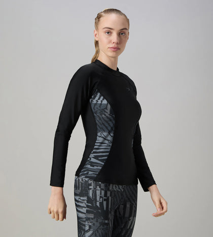 Women's Endurance10 Splice Print Long Sleeve Suntop - Black & Grey Lead