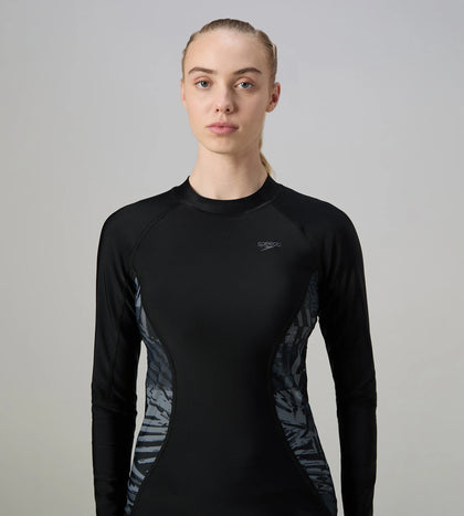 Women's Endurance10 Splice Print Long Sleeve Suntop - Black & Grey Lead