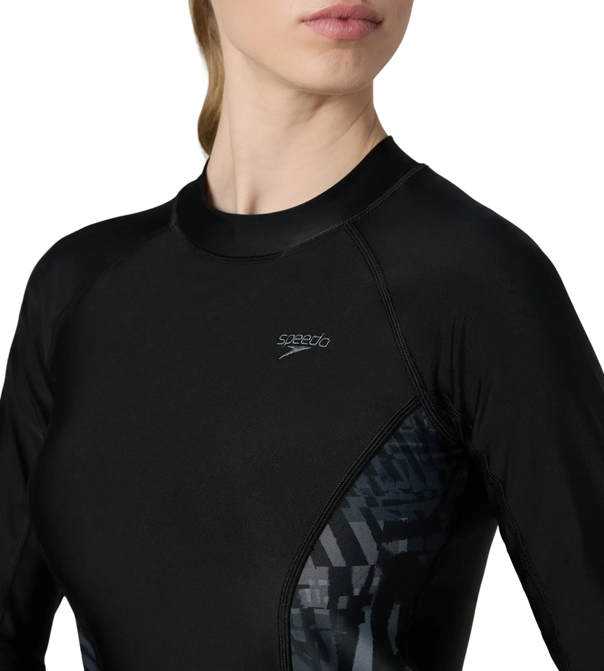 Women's Endurance10 Splice Print Long Sleeve Suntop - Black & Grey Lead