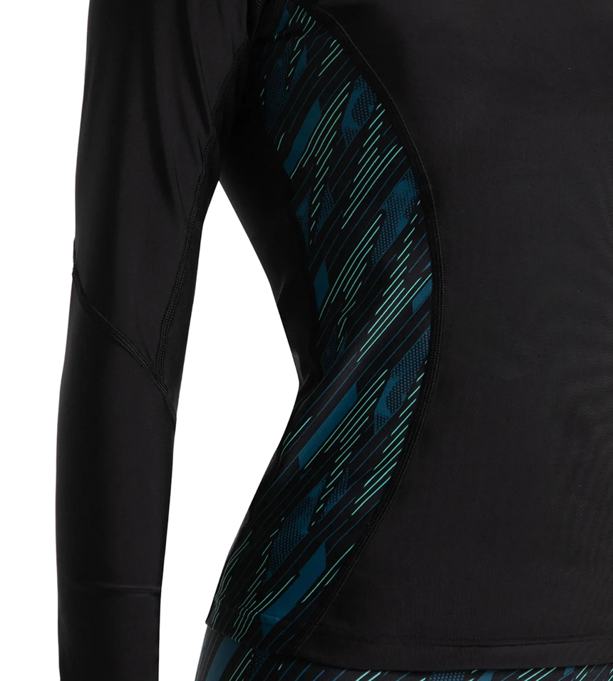 Women's Hyperboom Splice Print Long Sleeve Suntop - Black, Dark Teal & Arctic Glass