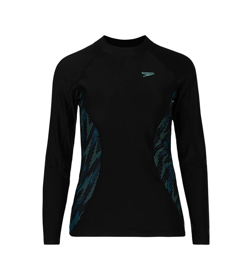 Women's Hyperboom Splice Print Long Sleeve Suntop - Black, Dark Teal & Arctic Glass