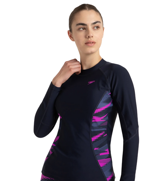 Women's Hyperboom Splice Print Long Sleeve Suntop - True Navy, Hapuna Blue & Diva