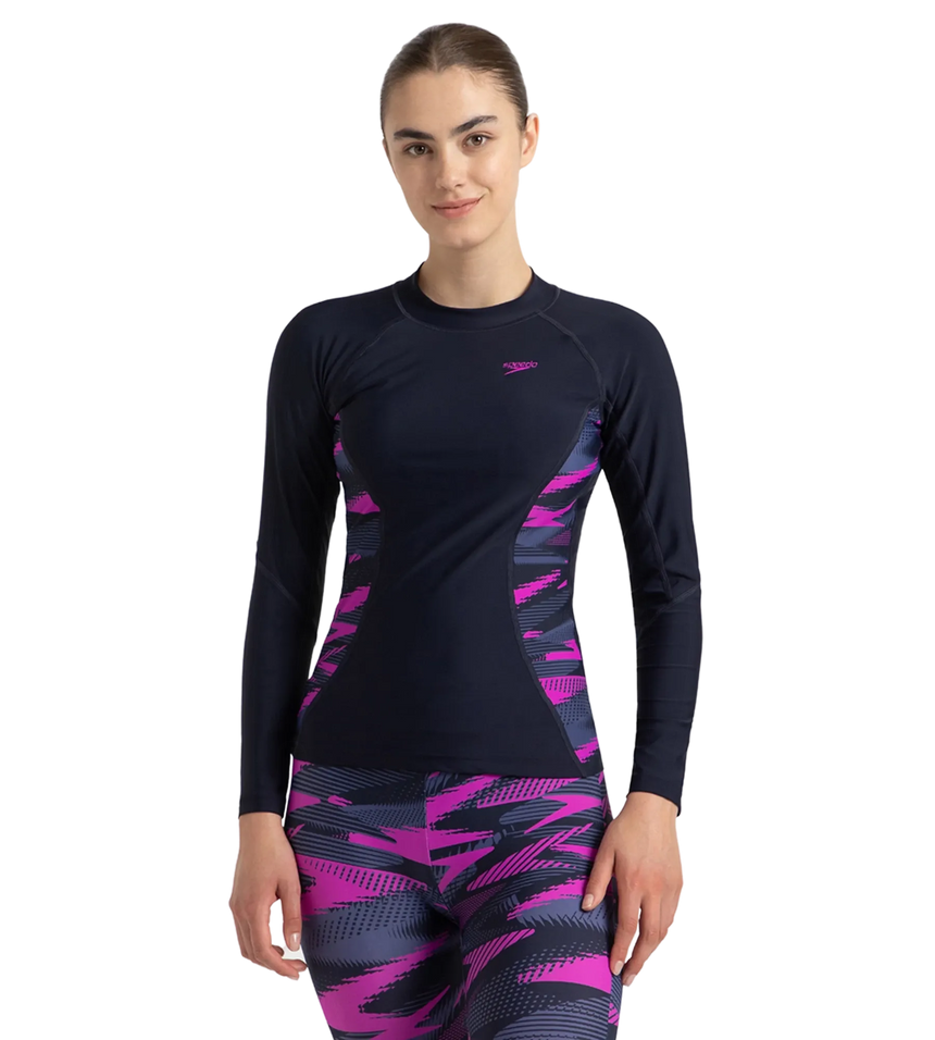 Women's Hyperboom Splice Print Long Sleeve Suntop - True Navy, Hapuna Blue & Diva