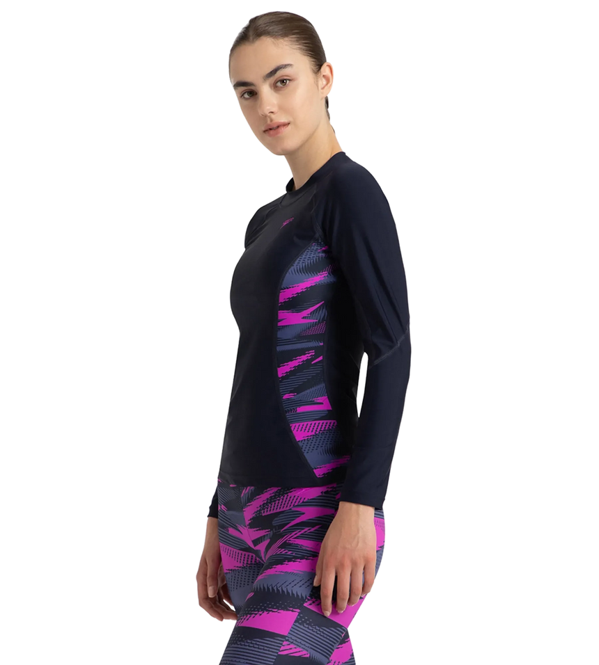 Women's Hyperboom Splice Print Long Sleeve Suntop - True Navy, Hapuna Blue & Diva