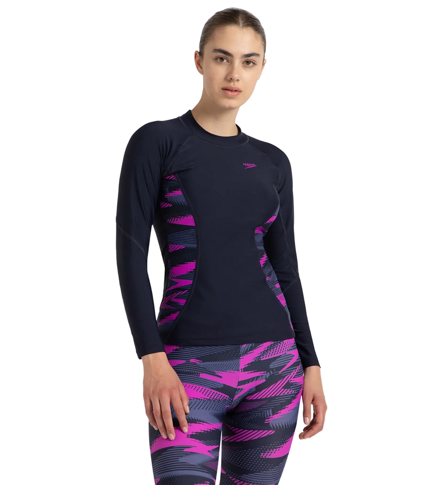 Women's Hyperboom Splice Print Long Sleeve Suntop - True Navy, Hapuna Blue & Diva