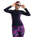 Women's Hyperboom Splice Print Long Sleeve Suntop - True Navy, Hapuna Blue & Diva