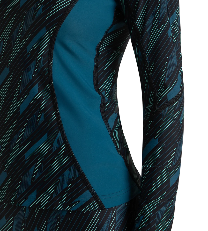 Women's Hyperboom Print Long Sleeve Suntop - Black, Dark Teal & Arctic Glass