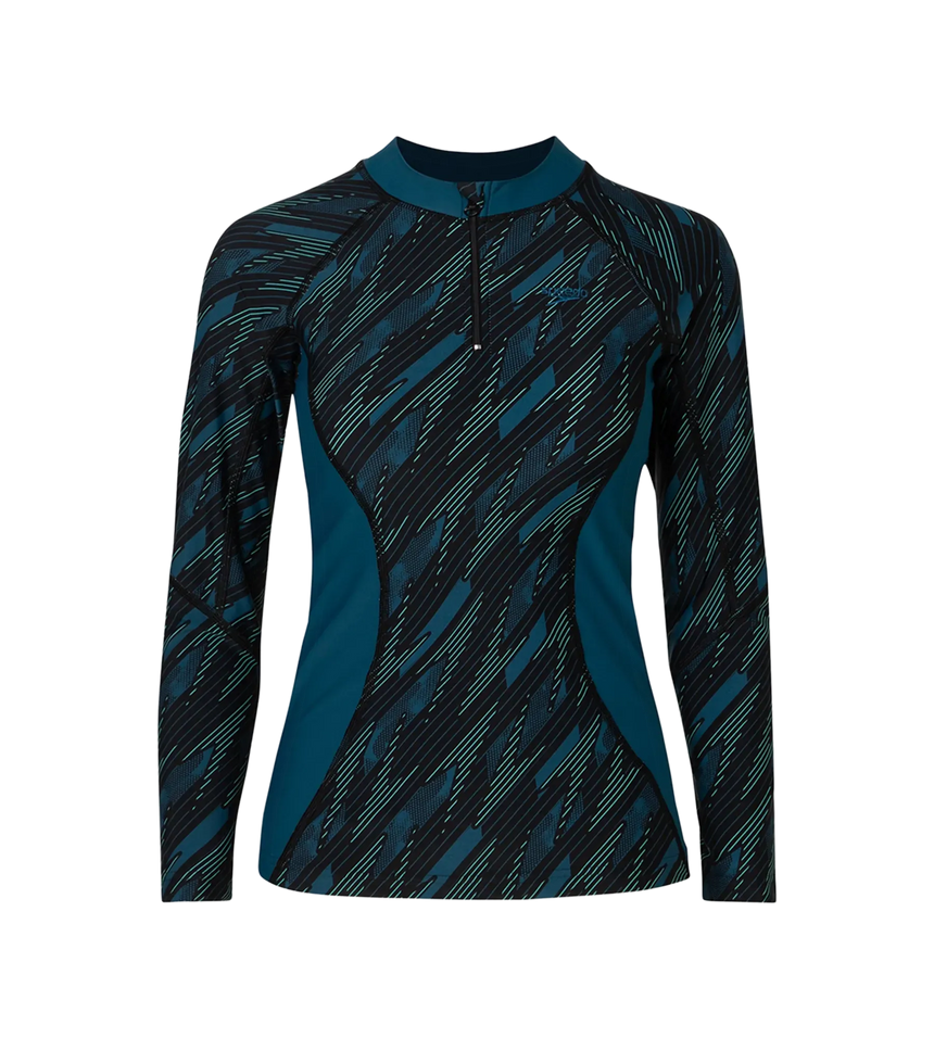 Women's Hyperboom Print Long Sleeve Suntop - Black, Dark Teal & Arctic Glass