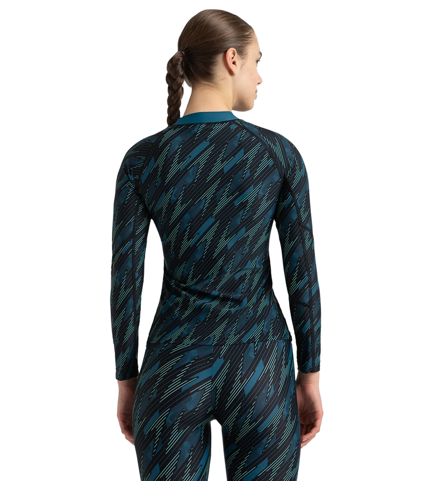 Women's Hyperboom Print Long Sleeve Suntop - Black, Dark Teal & Arctic Glass