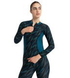 Women's Hyperboom Print Long Sleeve Suntop - Black, Dark Teal & Arctic Glass