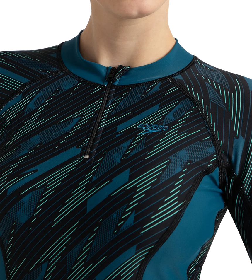 Women's Hyperboom Print Long Sleeve Suntop - Black, Dark Teal & Arctic Glass