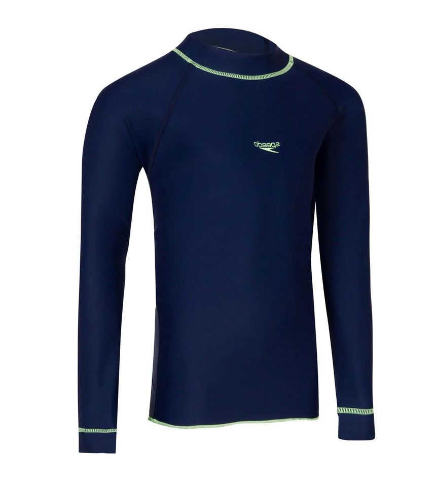 Girls Nylon Long Sleeve Suntop - Navy & Bright Zest