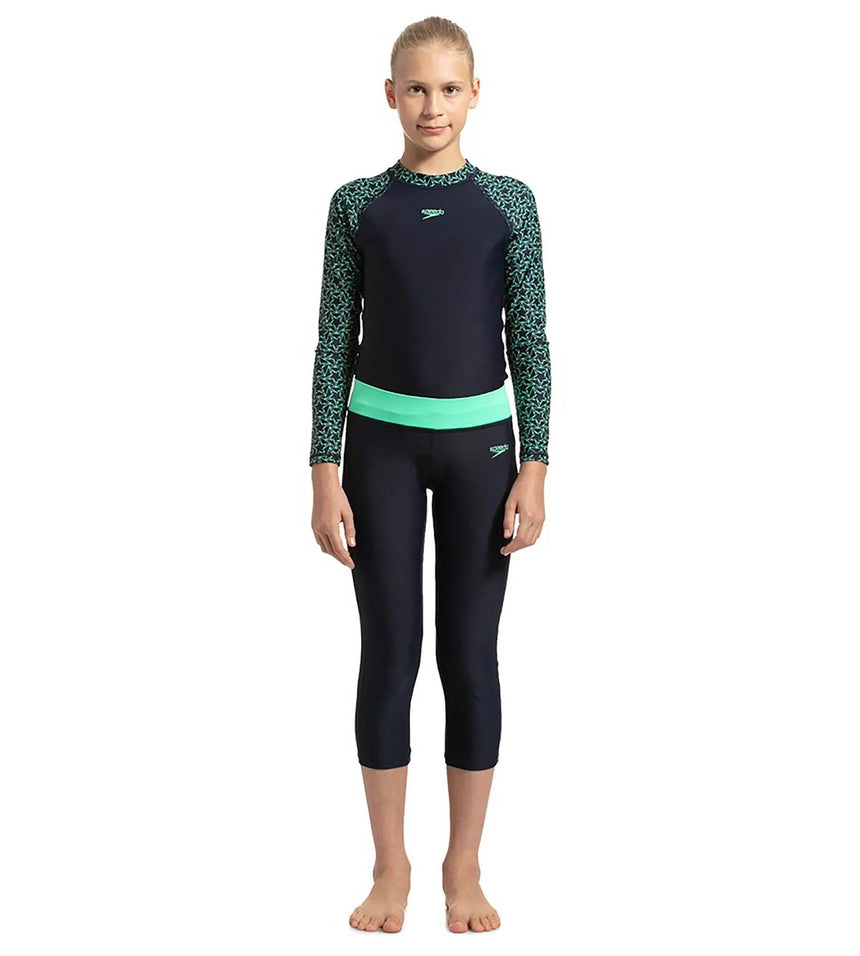 Girls Polyamide Swim Active Capri - True Navy & Green Glow