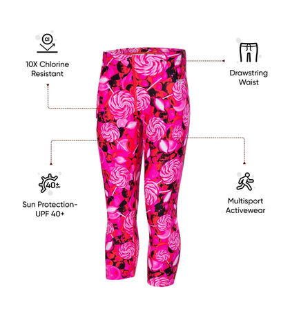 Girl's Endurance 10 Astrofizz Printed Swim Capri - Lava Red & Electric Pink